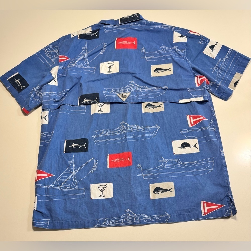 Columbia PFG Mens Large Blue Deep Sea Fishing Graphic Short Sleeve Vented Shirt - Picture 2 of 10